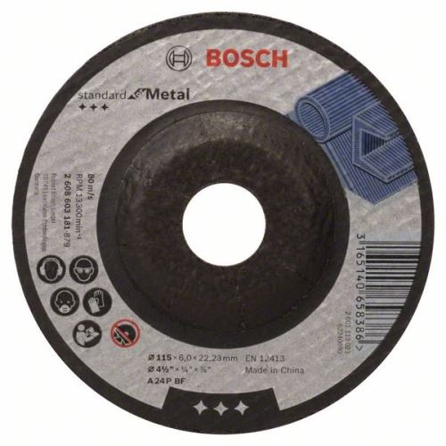 BOSCH Disc de degroșare profilat Standard pentru metal A 24 P BF, 115 mm, 22,23 mm, 6,0 mm 2608603181