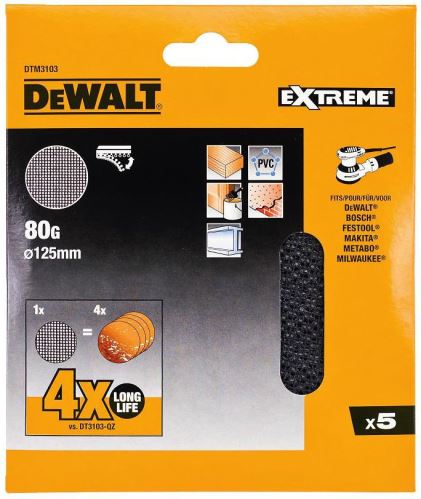 Plasă de șlefuit DeWALT, Velcro, 125 mm, P120 (10 buc) DTM3115