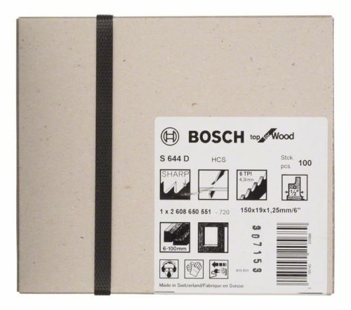 Pânză de ferăstrău BOSCH pentru ferăstrău S 644 D Top pentru lemn (100 buc) 2608650551