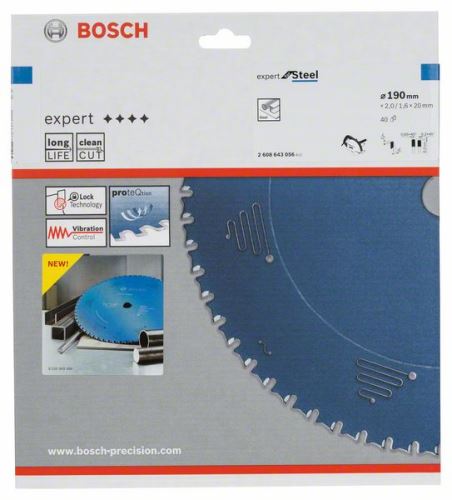 Pânză de ferăstrău circular BOSCH Expert pentru oțel 190 x 20 x 2,0 mm, 40 2608643056