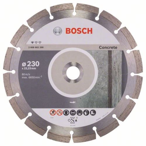 Disc de tăiere cu diamant BOSCH Standard pentru beton 230 x 22,23 x 2,3 x 10 mm 2608602200