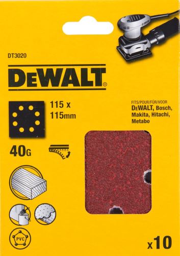 Hârtie șlefuită DeWALT 115 x 115 mm, P320, Velcro (10 buc) DT3026