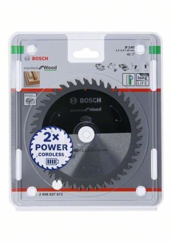 BOSCH Pânză de ferăstrău pentru ferăstrău cu acumulator; Standard pentru lemn 140x20x1,5/1,0x42T 2608837672