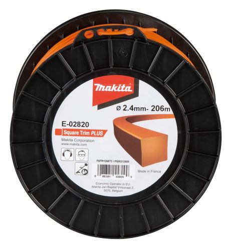 Snur MAKITA nylon Plus 2,4 mm, 206 m, portocaliu, pătrat E-02820