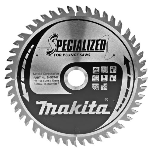 Pânză de ferăstrău MAKITA corian SPECIALIZED 165x2x20 mm 48 dinți pentru ferăstrău plonjat B-56742