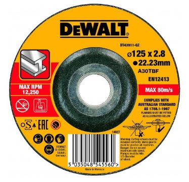 Disc de tăiere metal convex DeWALT 125 x 22,2 x 3,0 mm DT43911