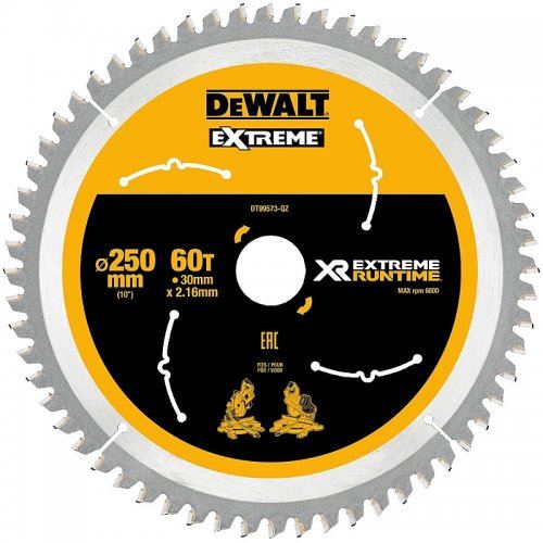 Pânză de ferăstrău DeWALT (ideal pentru ferăstraie FLEXVOLT) 250 x 30 mm, 60 de dinți DT99573