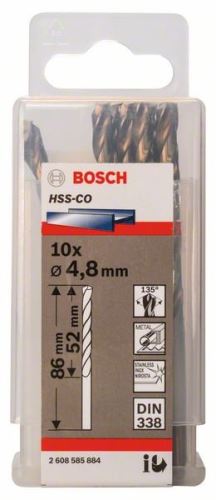 Burghie pentru metal BOSCH HSS-Co, DIN 338 4,8 x 52 x 86 mm (10 buc) 2608585884