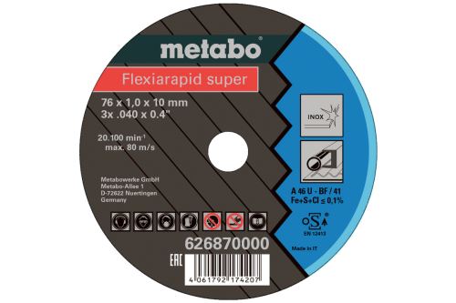 METABO Disc de tăiere FLEXIARAPID (5 buc) 76x1,0x10 mm Inox 626870000