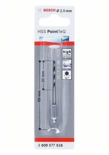 Burghiu BOSCH pentru metal HSS PointTeQ HEX cu tijă în 6 puncte; 2,5 mm (5 buc) 2608577518