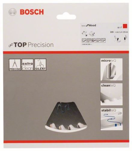 Pânză de ferăstrău circular BOSCH Top Precision Best for Wood 165 x 20 x 1,8 mm, 32 2608642386