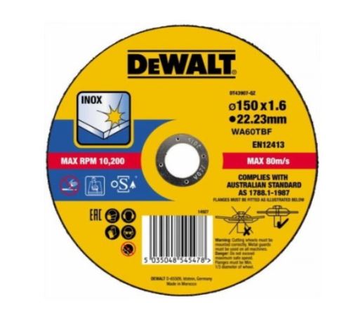 Disc de tăiere DeWALT pentru oțel inoxidabil 150 x 22,2 x 1,6 mm DT43907