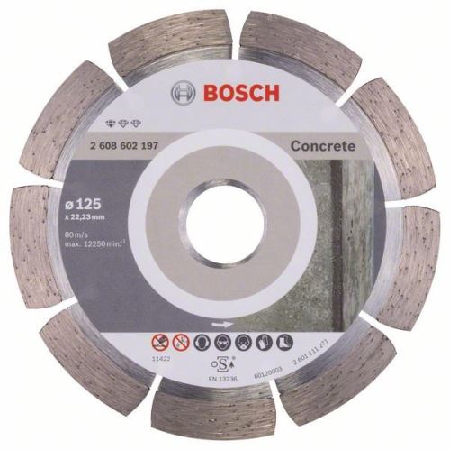 Disc de tăiere cu diamant BOSCH Standard pentru beton 125 x 22,23 x 1,6 x 10 mm 2608602197