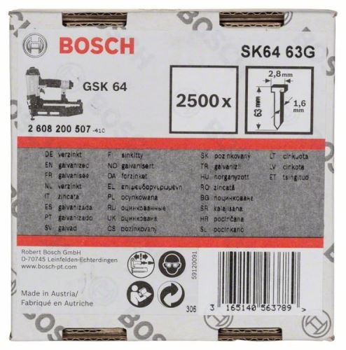 Cuie BOSCH SK64 63G 1,6 mm, 63 mm, zincat (2500 buc) 2608200507