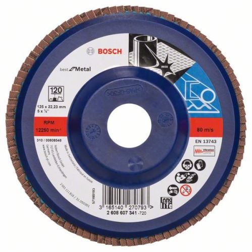 Disc abraziv cu clapete BOSCH X571, Best for Metal D = 125 mm; G = 120, egal cu 2608607341