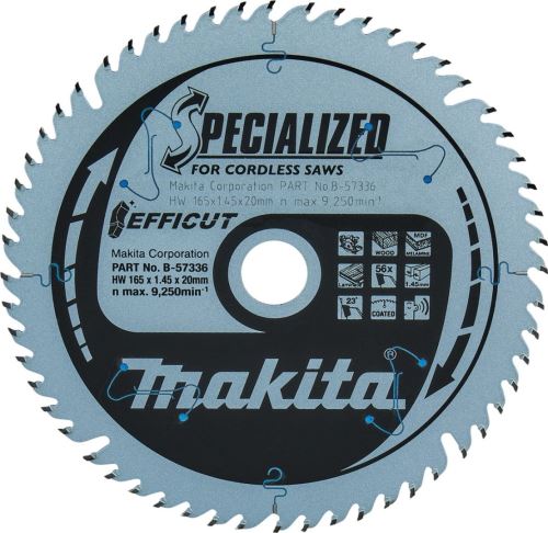 MAKITA Pânză de ferăstrău Efficut pentru lemn 165x20 56T B-57320