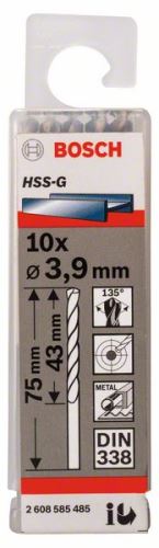 Burghie pentru metal BOSCH HSS-G, DIN 338 3,9 x 43 x 75 mm (10 buc) 2608585485