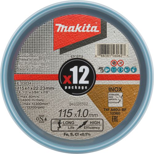 MAKITA Disc de tăiere pentru oțel și oțel inoxidabil 115x1,0x22,23mm E-03034-12