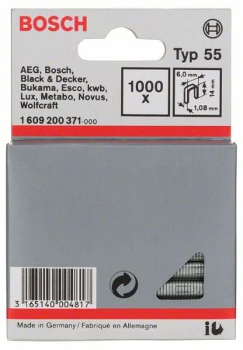 BOSCH Capse înguste pentru capsator, tip 55 6 x 1,08 x 14 mm (1000 buc) 1609200371