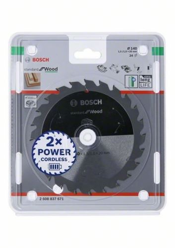 BOSCH Pânză de ferăstrău pentru ferăstrău cu acumulator; Standard pentru lemn 140x20x1,5/1,0x24T 2608837671