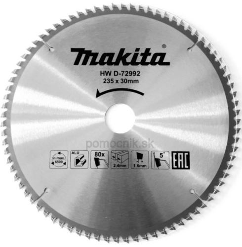 Pânză de ferăstrău MAKITA aluminiu TCT 235x2,4x30 mm 80 dinți D-72992