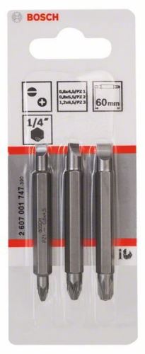 Set de lame cu două fețe BOSCH 3 piese S 1,2x6,5, S 0,6x4,5, S 0,8x5,5; PZ1, PZ2, PZ3; 60mm 2607001747