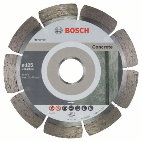 Disc de tăiere cu diamant BOSCH Standard pentru beton 125 x 22,23 x 1,6 x 10 mm (10 buc) 2608603240