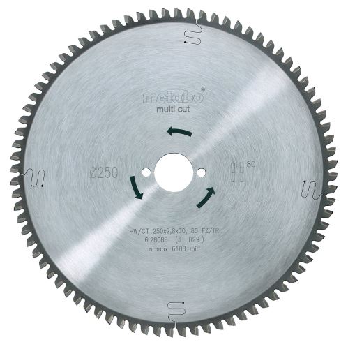 Pânză de ferăstrău METABO "multi cut - professional", 250 x 30 mm, 80 dinți, 5° neg 628088000