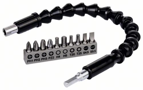 BOSCH 11 bucăți SDB din plastic Biți de extensie flexibili din plastic Set de biți de șuruburi 300 mm PH1, PH2, PH3, PZ2, Hex4, Hex5, T20, T25, SL 0,6 × 5; SL 0,8 × 5 2608522377