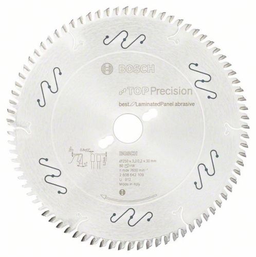 BOSCH Pânză de ferăstrău circular Top Precision Best for Laminated Panel Abrazive 250 x 30 x 3,2 mm, 80 2608642109