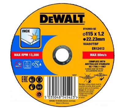 Disc de tăiere DeWALT pentru oțel inoxidabil 115 x 22,2 x 1,2 mm DT43903