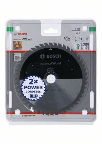 BOSCH Pânză de ferăstrău pentru ferăstrău cu acumulator; Standard pentru lemn 165x20x1,5/1,0x48T 2608837687