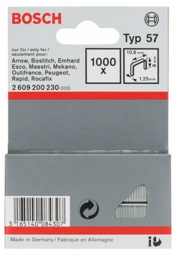 Capse de capsare cu sârmă plată BOSCH, tip 57 10,6 x 1,25 x 8 mm (1000 buc) 2609200230