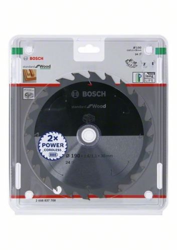 BOSCH Pânză de ferăstrău pentru ferăstrău cu acumulator; Standard pentru lemn 190x30x1,6/1,1x24T 2608837708