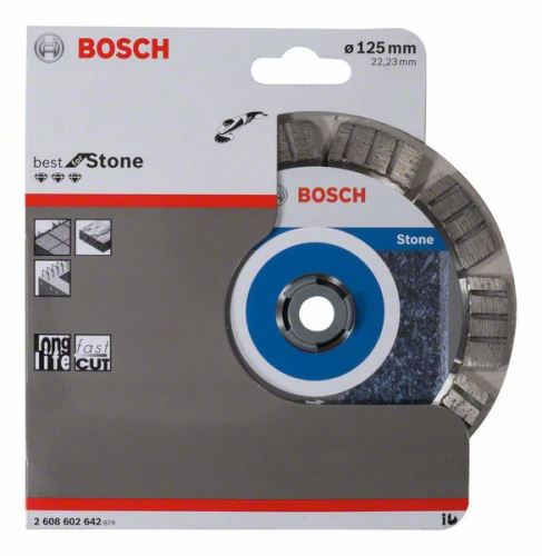 Disc de tăiere cu diamant BOSCH Best for Stone 125 x 22,23 x 2,2 x 12 mm 2608602642