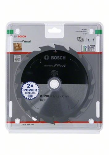 BOSCH Pânză de ferăstrău pentru ferăstrău cu acumulator; Standard pentru lemn 190x30/20x1,6/1,1x16T 2608837706