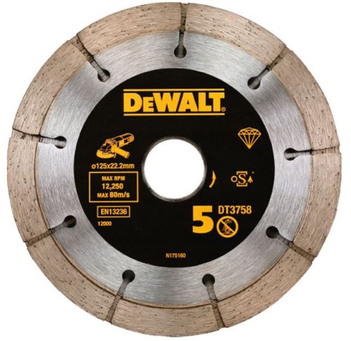 Lamă de canelare diamantată DeWALT, dublă, 125 mm (înălțimea segmentului 6,3 mm) DT3758