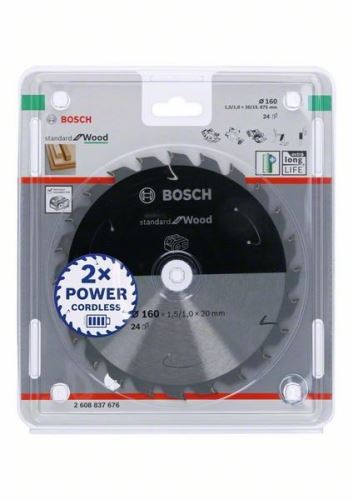 BOSCH Pânză de ferăstrău pentru ferăstrău cu acumulator; Standard pentru lemn 160x20/15.875x1.5/1.0x24T 2608837676