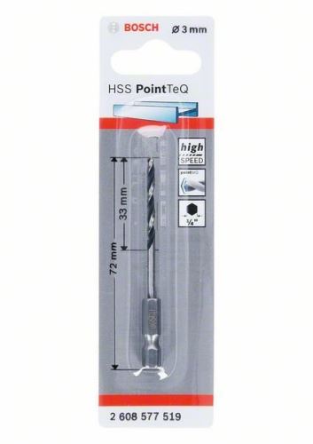 Burghiu BOSCH pentru metal HSS PointTeQ HEX cu tijă în 6 puncte; 3 mm (5 buc) 2608577519