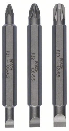 Set de lame cu două fețe BOSCH 3 piese PH1, PZ1, S 0,6x4,5; PH2, PZ2, S 1,0x5,5; 60mm 2607001745