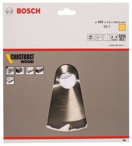 Pânză de ferăstrău BOSCH Construct Wood 180 x 30/20 x 2,6 mm; 12 2608640632