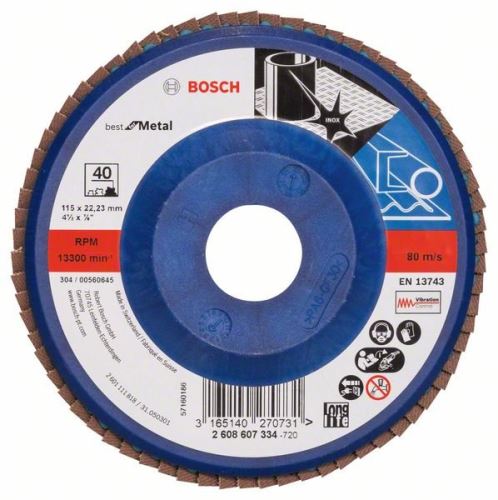 Disc abraziv cu clapete BOSCH X571, Best for Metal D = 115 mm; G = 40, egal cu 2608607334