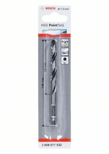 Burghiu BOSCH pentru metal HSS PointTeQ HEX cu tijă în 6 puncte; 7,5 mm (5 buc) 2608577532