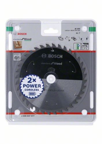 BOSCH Pânză de ferăstrău pentru ferăstrău cu acumulator; Standard pentru lemn 160x20/15.875x1.5/1.0x36T 2608837677