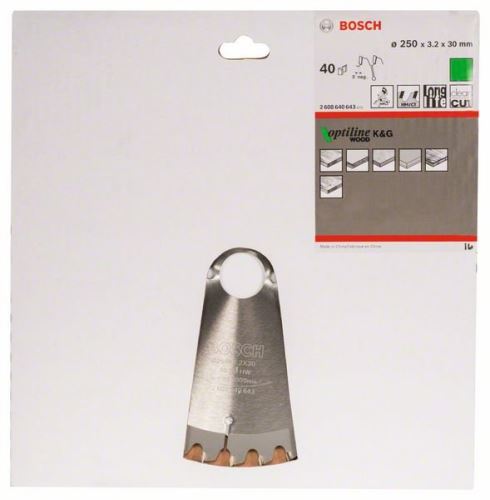 BOSCH Pânză de ferăstrău Optiline Wood 250 x 30 x 3,2 mm, 40 2608640643