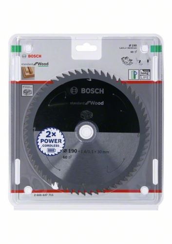 BOSCH Pânză de ferăstrău pentru ferăstrău cu acumulator; Standard pentru lemn 190x30/20x1,6/1,1x60T 2608837711