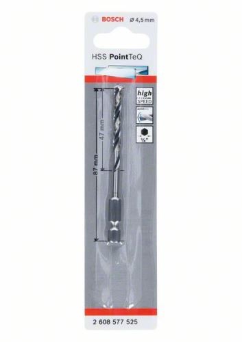 Burghiu BOSCH pentru metal HSS PointTeQ HEX cu tijă în 6 puncte; 4,5 mm (5 buc) 2608577525