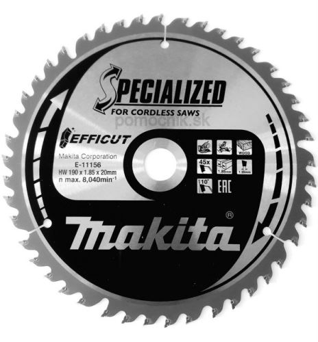 Pânză de ferăstrău pentru lemn MAKITA Efficut 190x1,85x20 mm 45 dinți E-11156