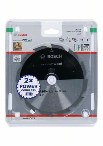 BOSCH Pânză de ferăstrău pentru ferăstrău cu acumulator; Standard pentru lemn 160x20/15.875x1.5/1.0x12T 2608837675