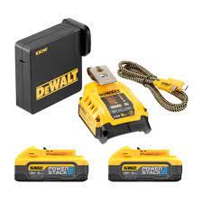 DeWalt 18V 2x5.0Ah Li-Ion PowerStack cu adaptor USB și încărcător DCB094 în cutie DCB094H2